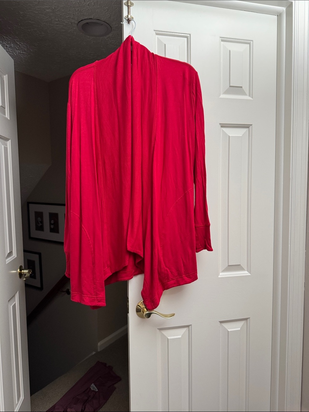 Athleta Pranayama Open-Front Draped Cardigan in Vibrant Red